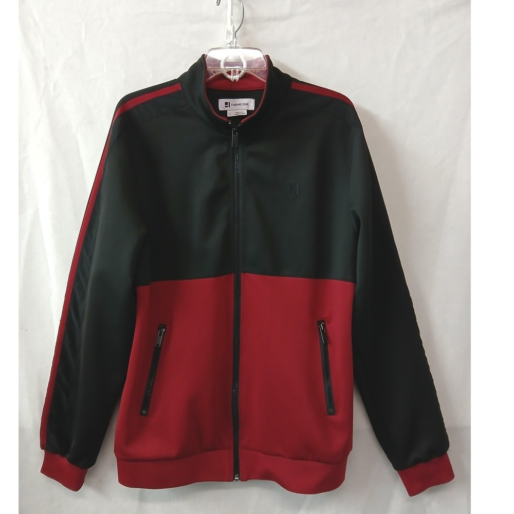 Standard Issue Mens Reto-inspired‎ Track Jacket Black Red Colorblock Zip Men Lg
